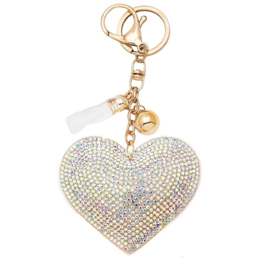 Bling Rhinestone Heart Puffy Key Chain Charm - Picture 2 of 5
